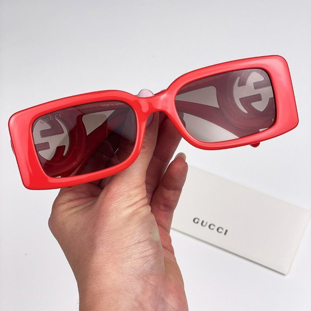 Gucci GG1325S 005 Sunglasses Red Brown Gradient Rectangle Women - Picture 4 of 15